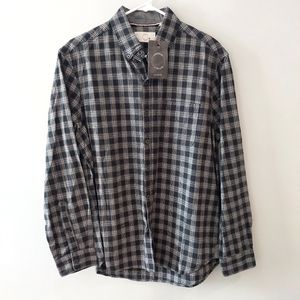 American Republic button-up shirt Medium blue white plaid long sleeve collared